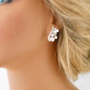 Bridal Stud Earrings Rhinestone Clear Silver Pageant Prom Formal